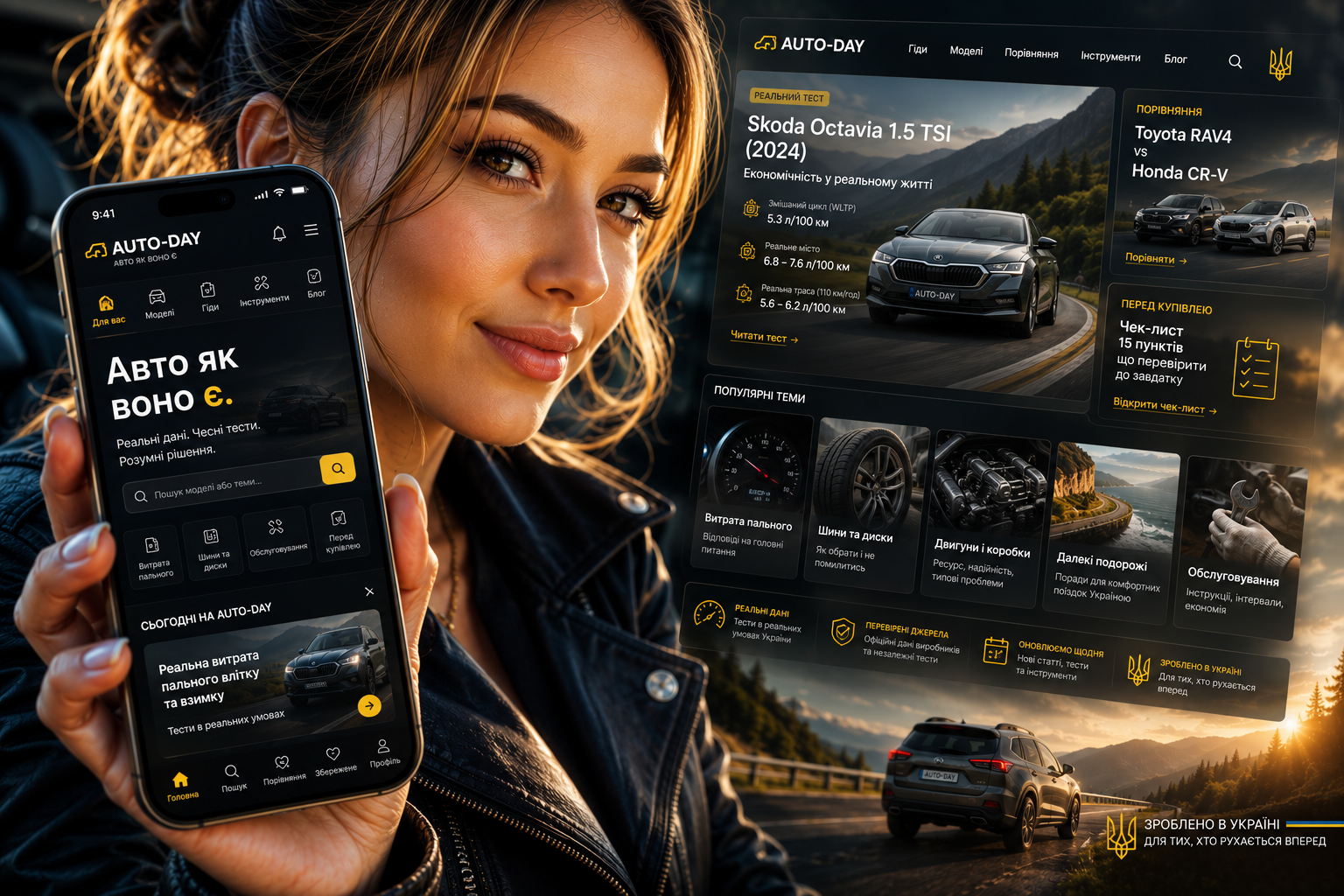 Інтерфейс AUTO-DAY на смартфоні та екрані